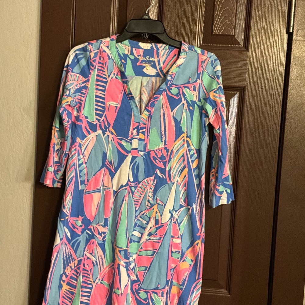 Lilly Pulitzer Blue Pink Green Sailboat-Print Midi Dress